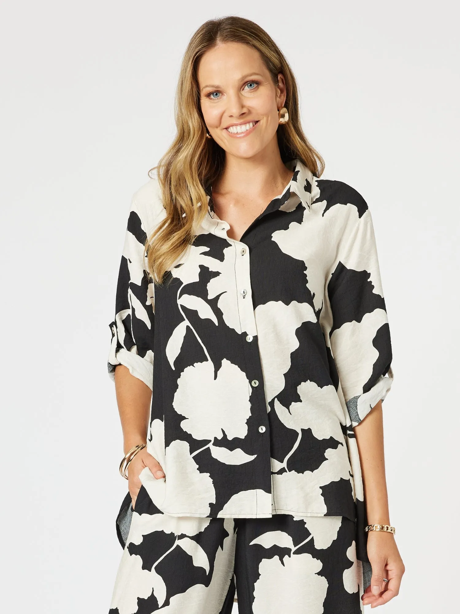 Barcelona Floral Print Shirt - Black/Natural sold by RC & Co