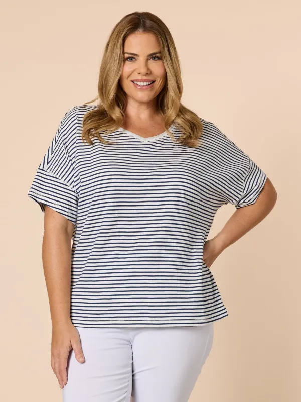 Tyla Stripe Tee - Indigo White sold by RC & Co