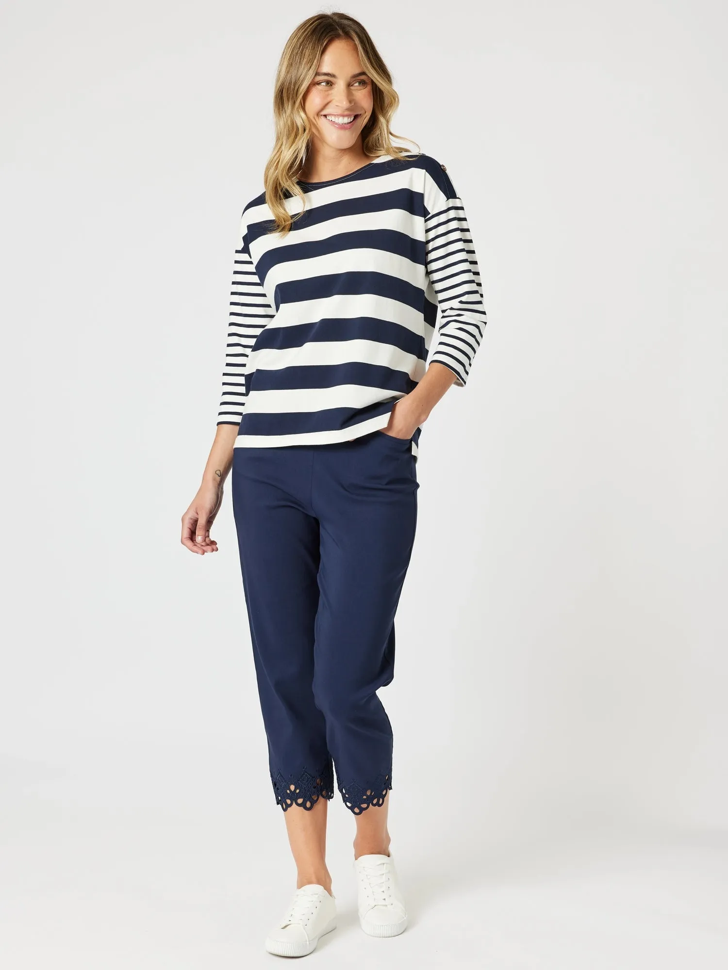 Fleur Embroidered Pant - Navy sold by RC & Co product image thumbnail 2