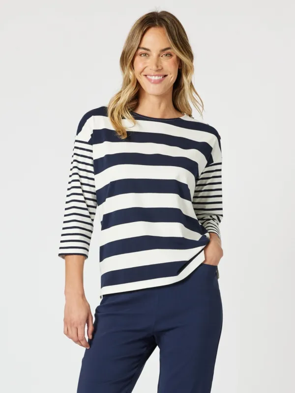 Mixed Stripe Top - Navy/White sold by RC & Co