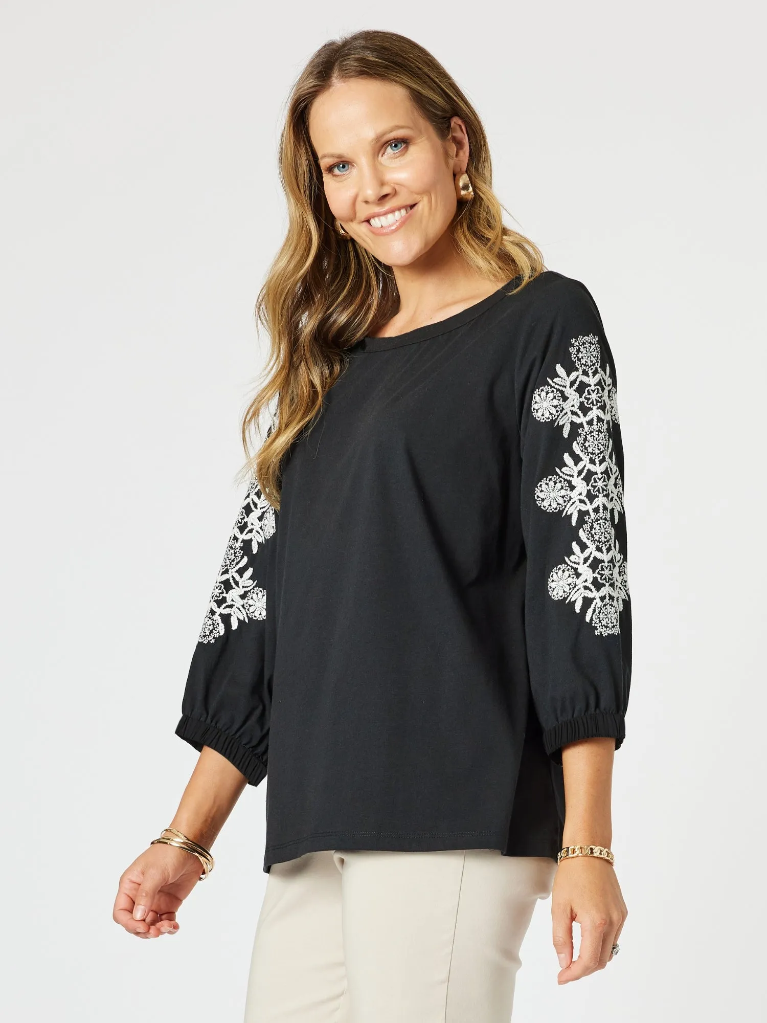 Jackie Floral Embroidered Tee - Black/White sold by RC & Co product image thumbnail 5
