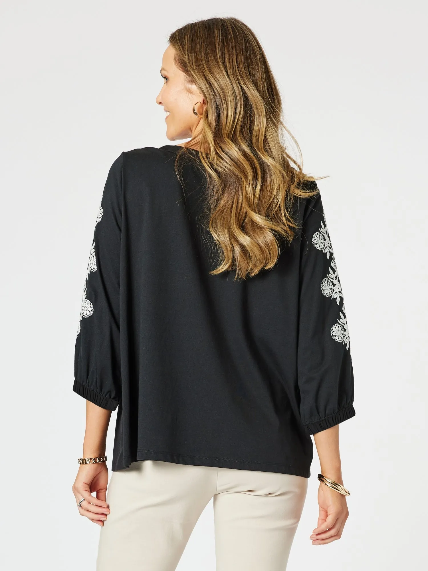 Jackie Floral Embroidered Tee - Black/White sold by RC & Co product image thumbnail 4