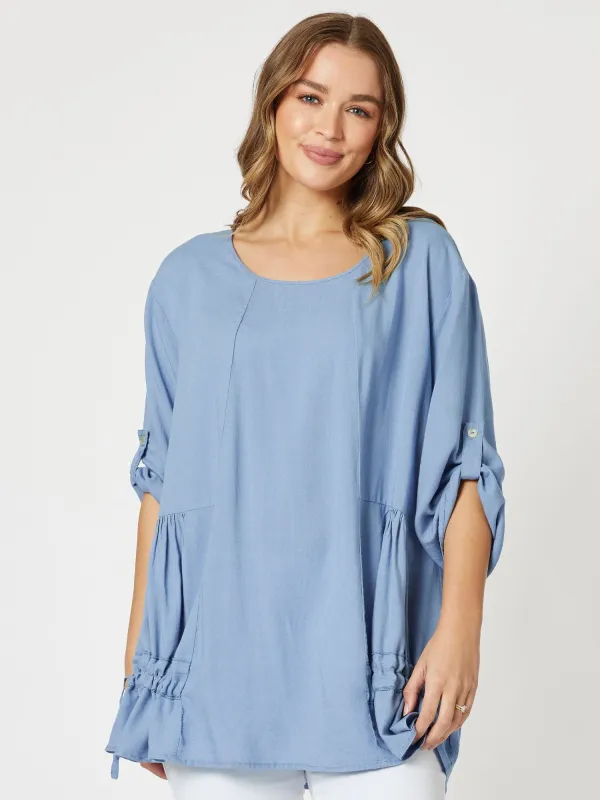 Drawstring Detail Linen Blend Tunic - Denim sold by RC & Co