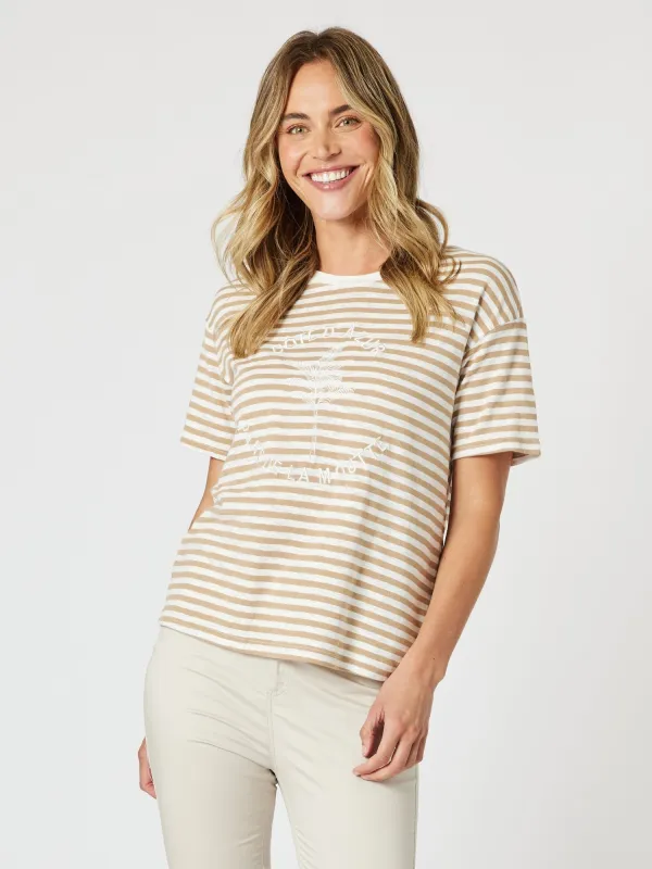 Cote d'Azur Stripe Print Tee - Natural/White sold by RC & Co