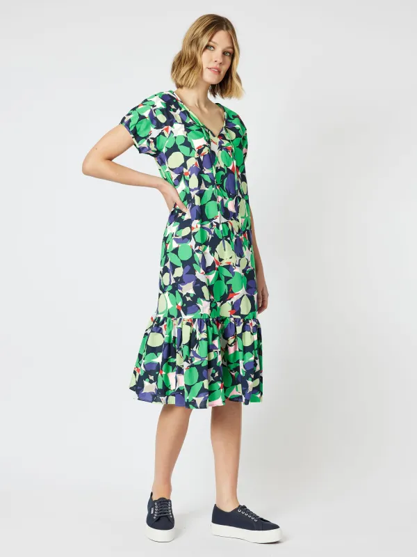 Edan Cotton Print Short Sleeve Frill Hem Dress - Green/Multi sold by RC & Co