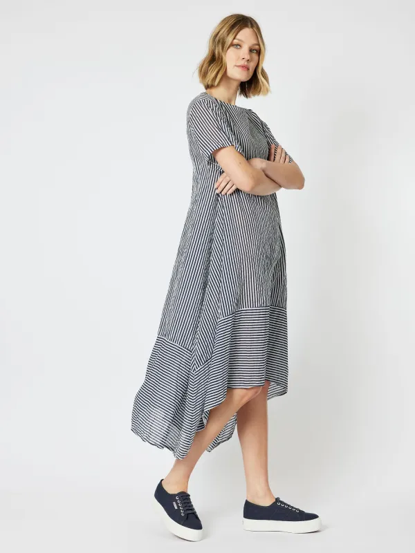 Boater Cotton Stripe Asymmetric Dress - Navy/White sold by RC & Co