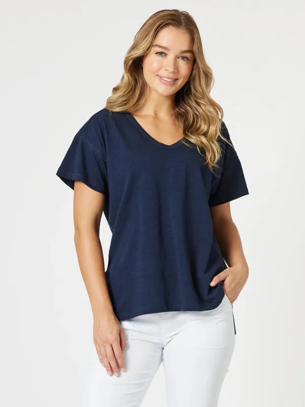 Elle V Neck Tee - Navy sold by RC & Co
