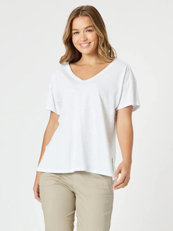 Elle V Neck Tee - White sold by RC & Co