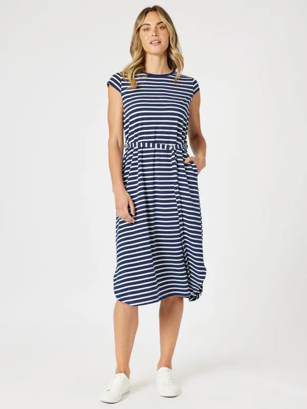 Nautical Stripe Print Dress - Navy/White sold by RC & Co