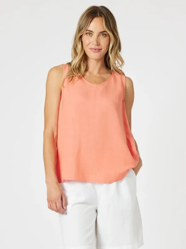 The Lino Button Back Cami - Papaya sold by RC & Co