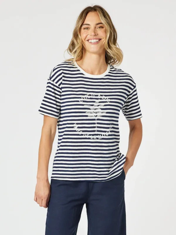 Cote d'Azur Stripe Print Tee - Navy/White sold by RC & Co