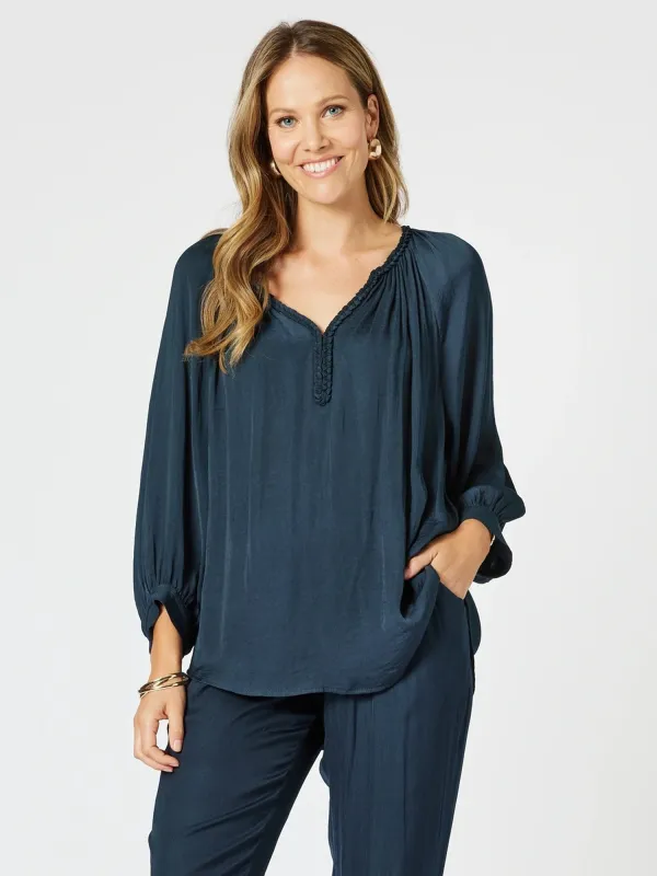 Lux Plait Top - Navy sold by RC & Co