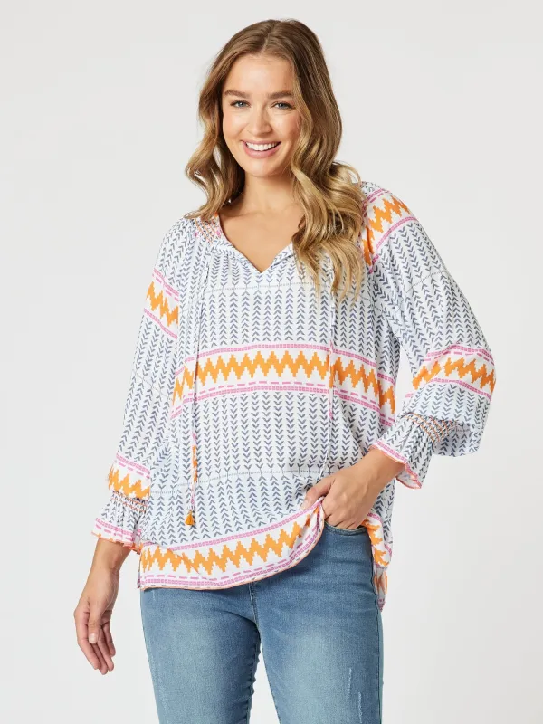 Geo Print Top - Indigo Multi sold by RC & Co