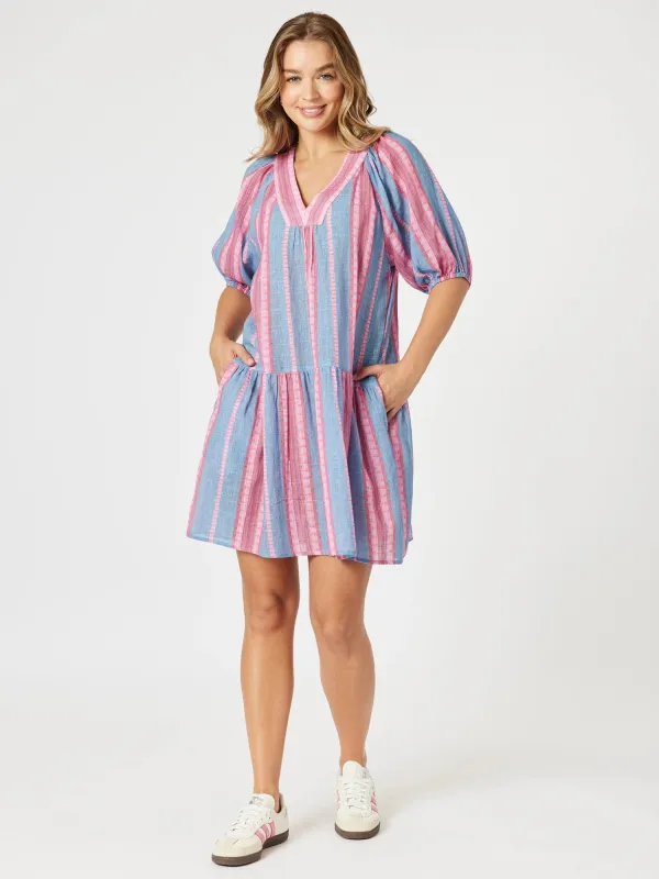 Bloom Stripe Print Dress - Indigo Pink sold by RC & Co