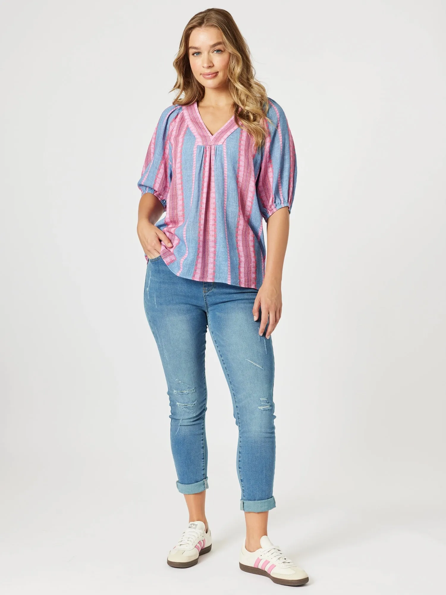 Bloom Stripe Print Top - Indigo Pink sold by RC & Co product image thumbnail 5