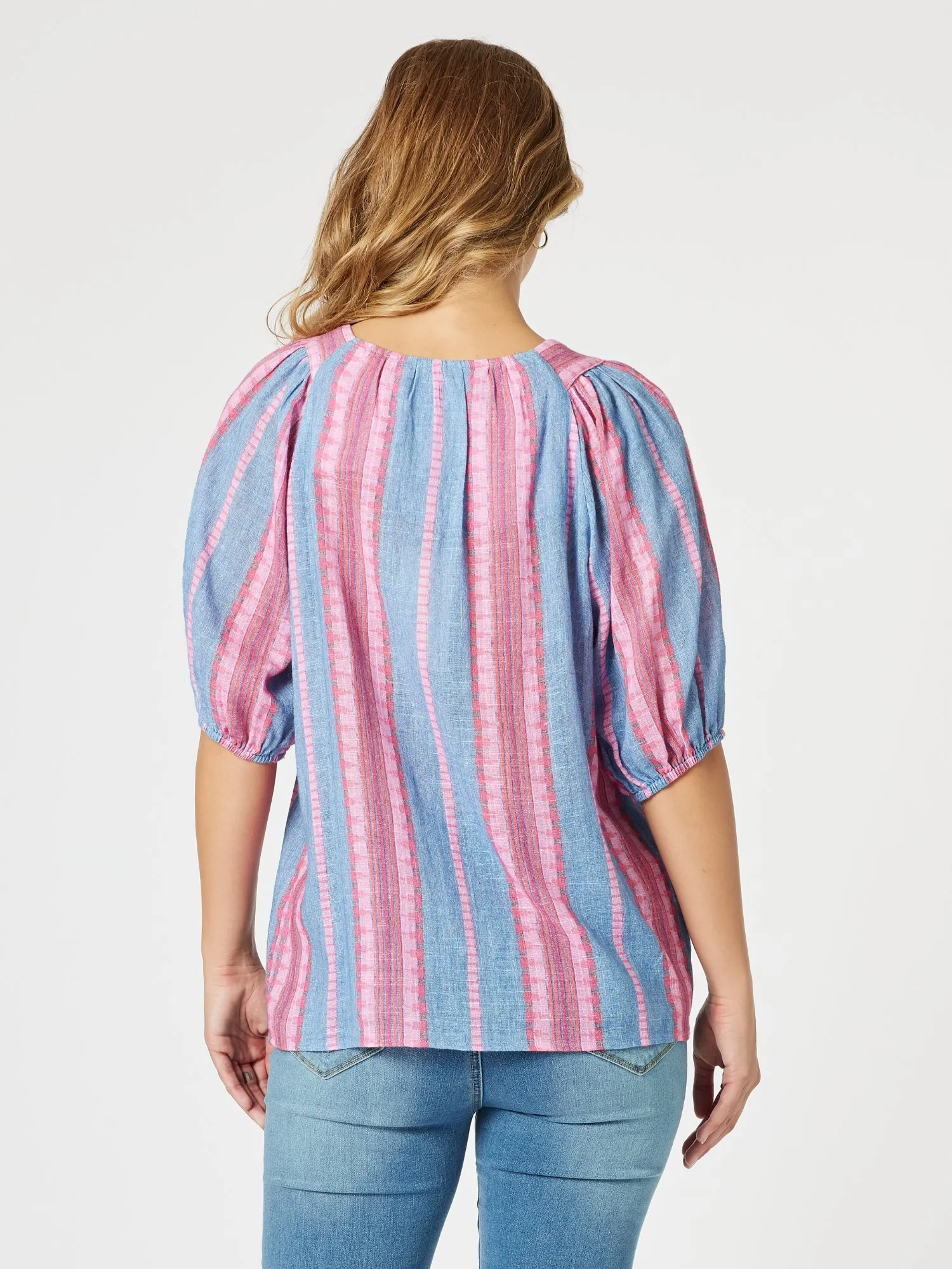 Bloom Stripe Print Top - Indigo Pink sold by RC & Co product image thumbnail 4