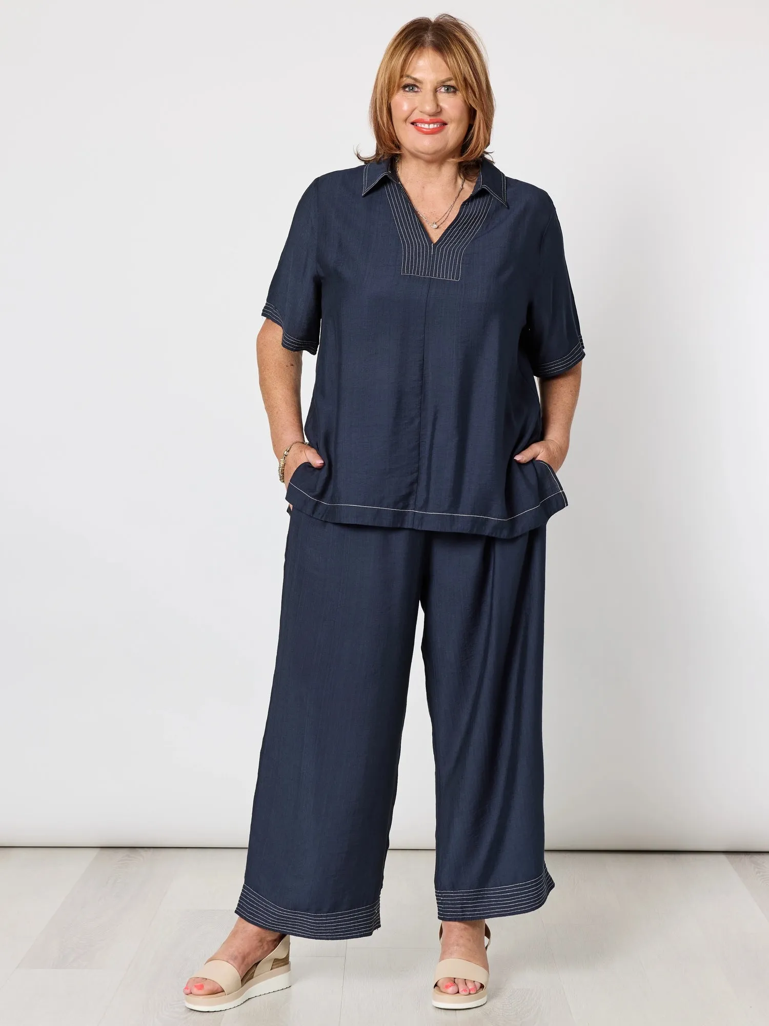 Top Stitch Detail Top - Navy sold by RC & Co product image thumbnail 2