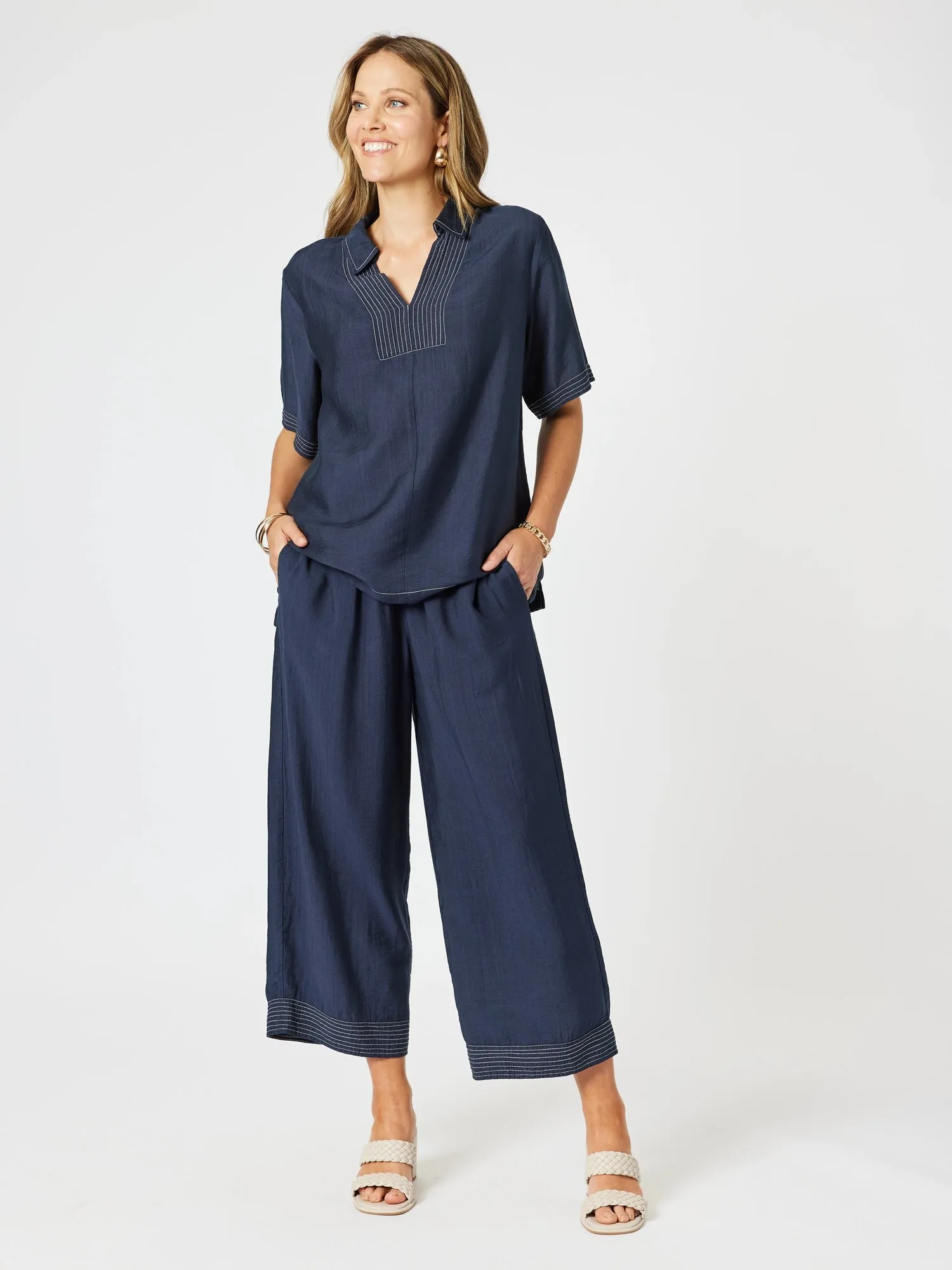 Top Stitch Detail Top - Navy sold by RC & Co product image thumbnail 4