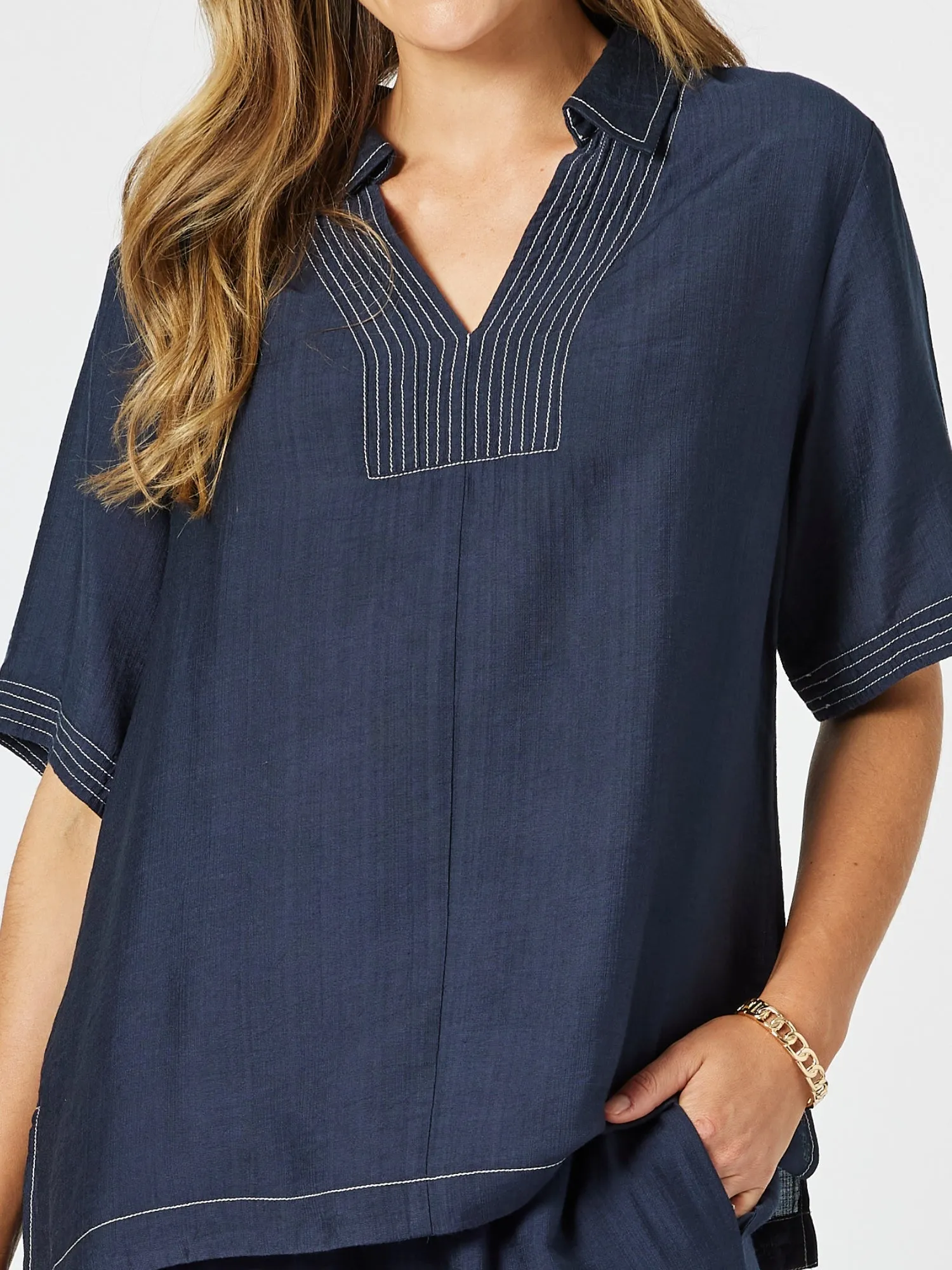 Top Stitch Detail Top - Navy sold by RC & Co product image thumbnail 3
