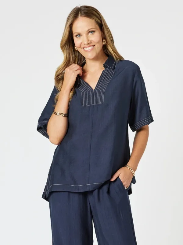 Top Stitch Detail Top - Navy sold by RC & Co