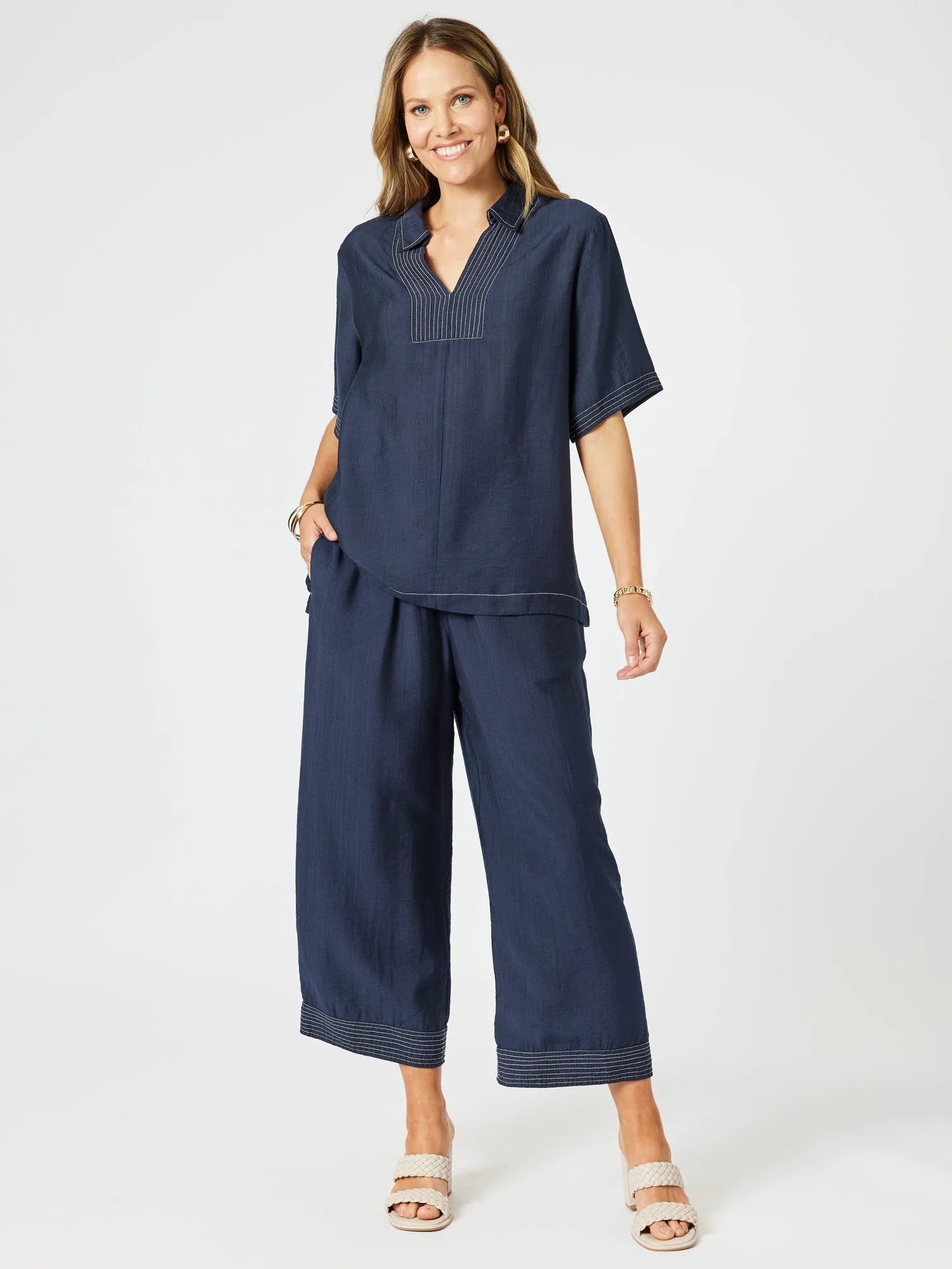 Top Stitch Detail Top - Navy sold by RC & Co product image thumbnail 5
