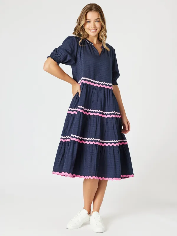 Ric Rac Tiered Dress - Navy sold by RC & Co