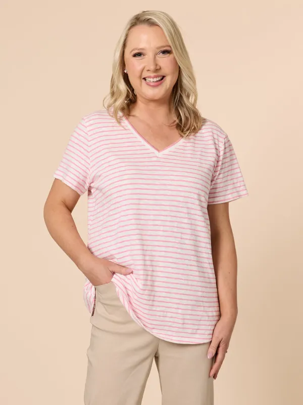 Tonic Stripe Print Tee - Pink White sold by RC & Co