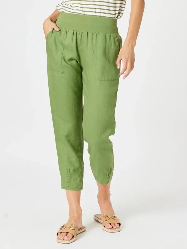 Sarah Linen Pleat Hem Pant - Basil sold by RC & Co