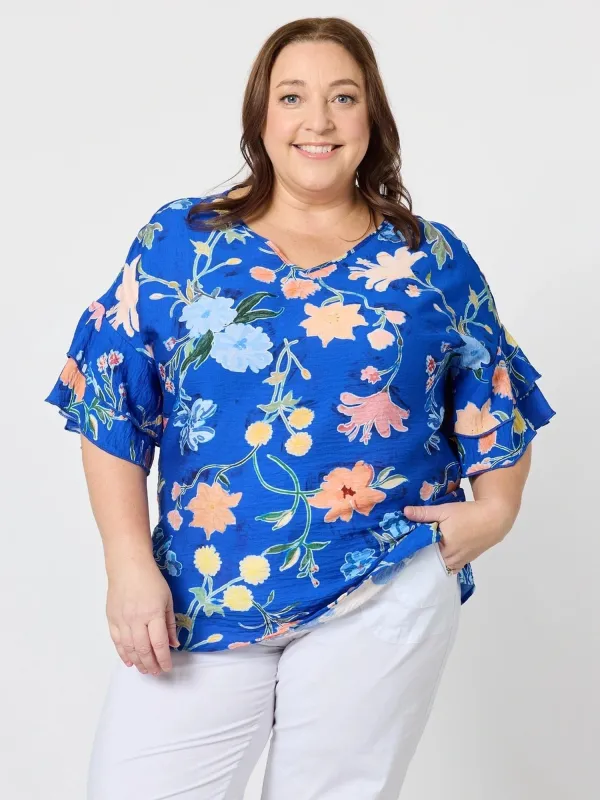 Summer Gala Floral Print Top - Cobalt sold by RC & Co