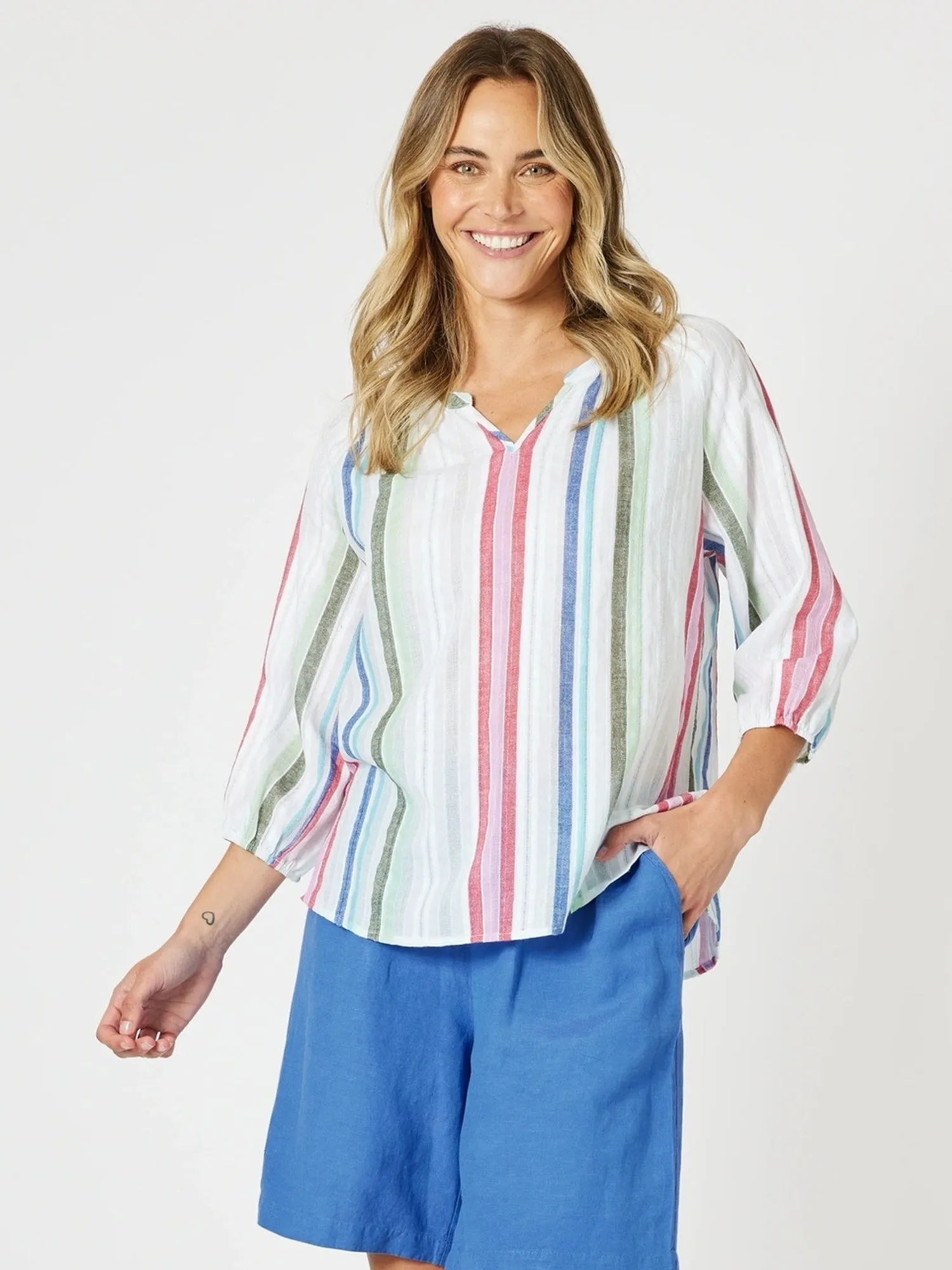 Havana Stripe Print Top - Basil Multi sold by RC & Co