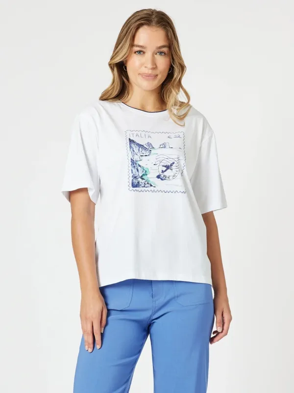 Italia Print Tee - White/Blue sold by RC & Co