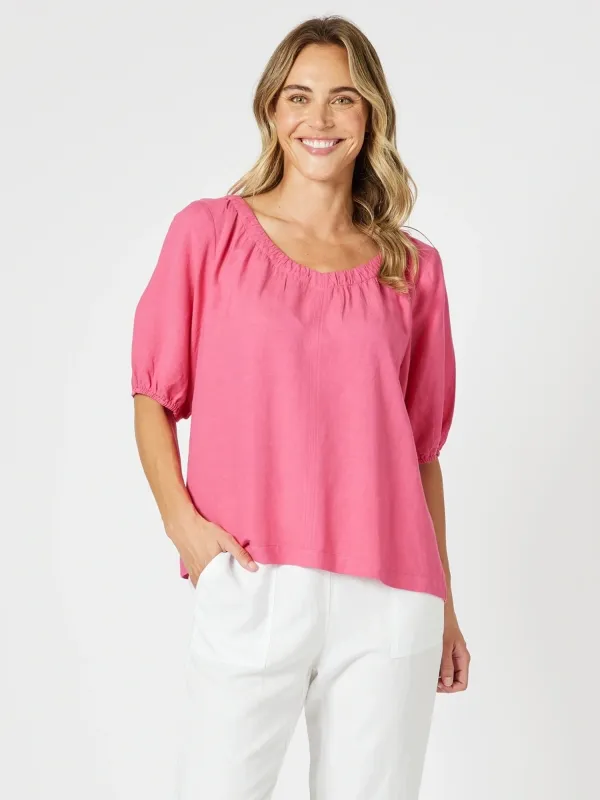 Lino V Neck Top - Peony sold by RC & Co
