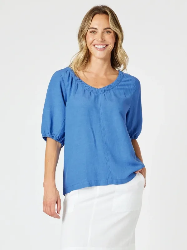 Lino V Neck Top - Sardinia Blue sold by RC & Co