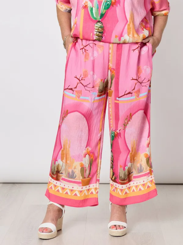 The Tulum Print Wide Leg Pant - Pink/Multi sold by RC & Co