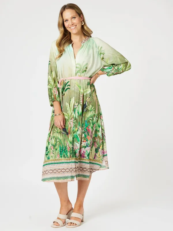 Toucan Multi Print Dress - Green Pink made by RC & Co