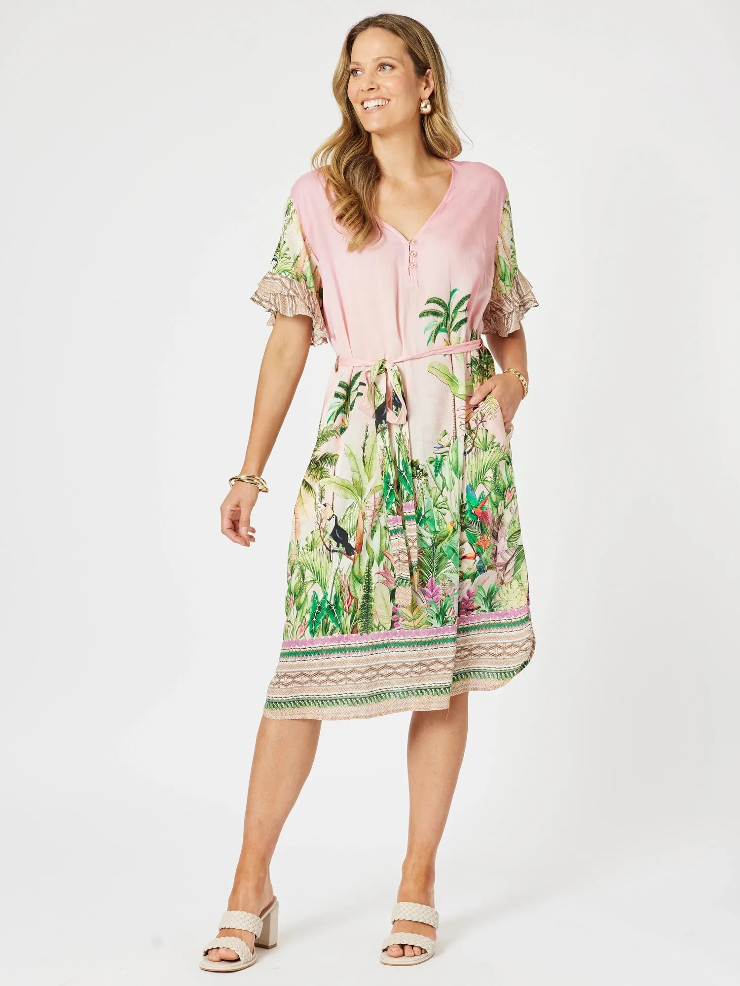 Toucan Print Ruffle Sleeve Dress - Pink sold by RC & Co product image thumbnail 4
