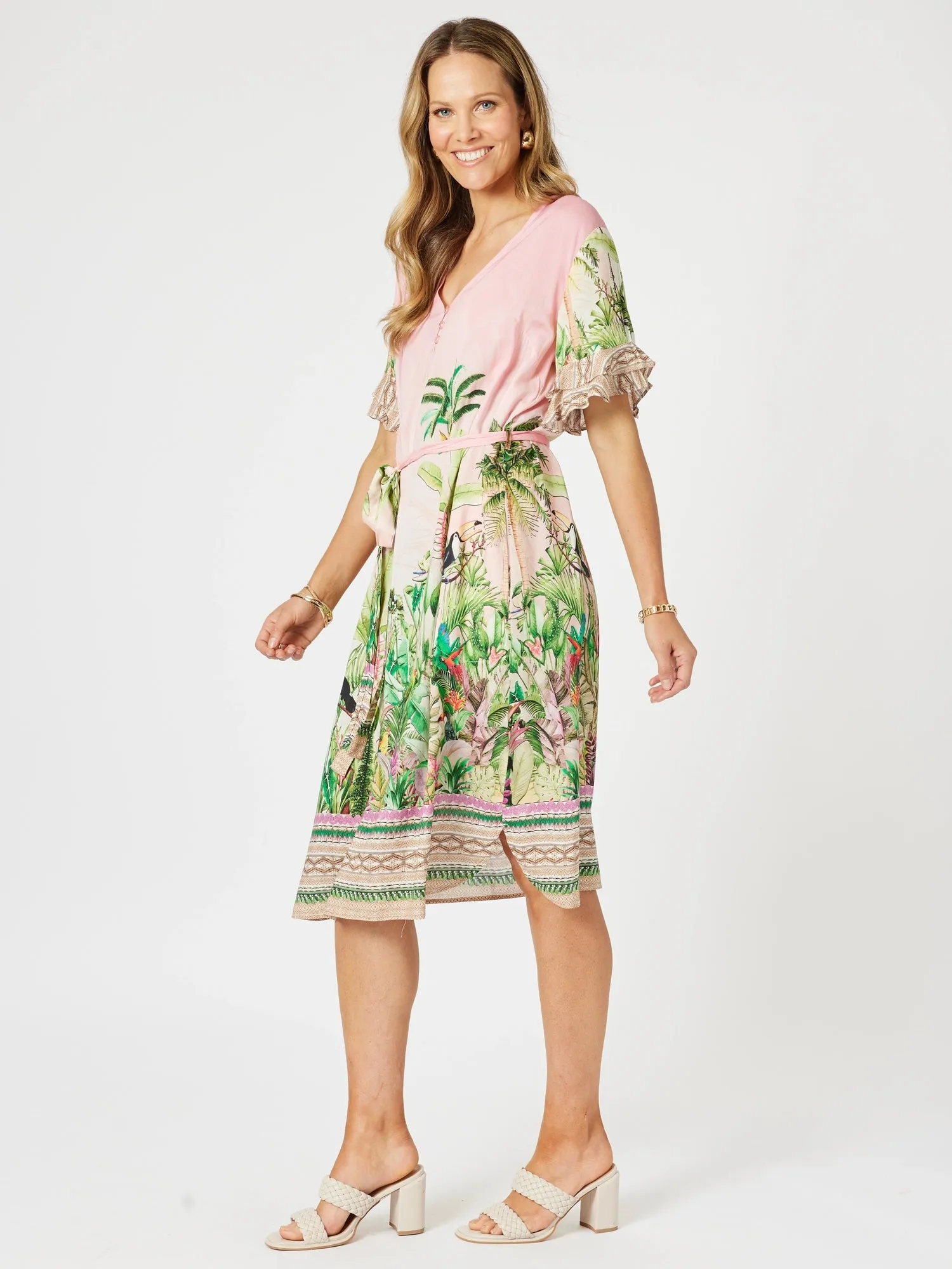 Toucan Print Ruffle Sleeve Dress - Pink sold by RC & Co product image thumbnail 2