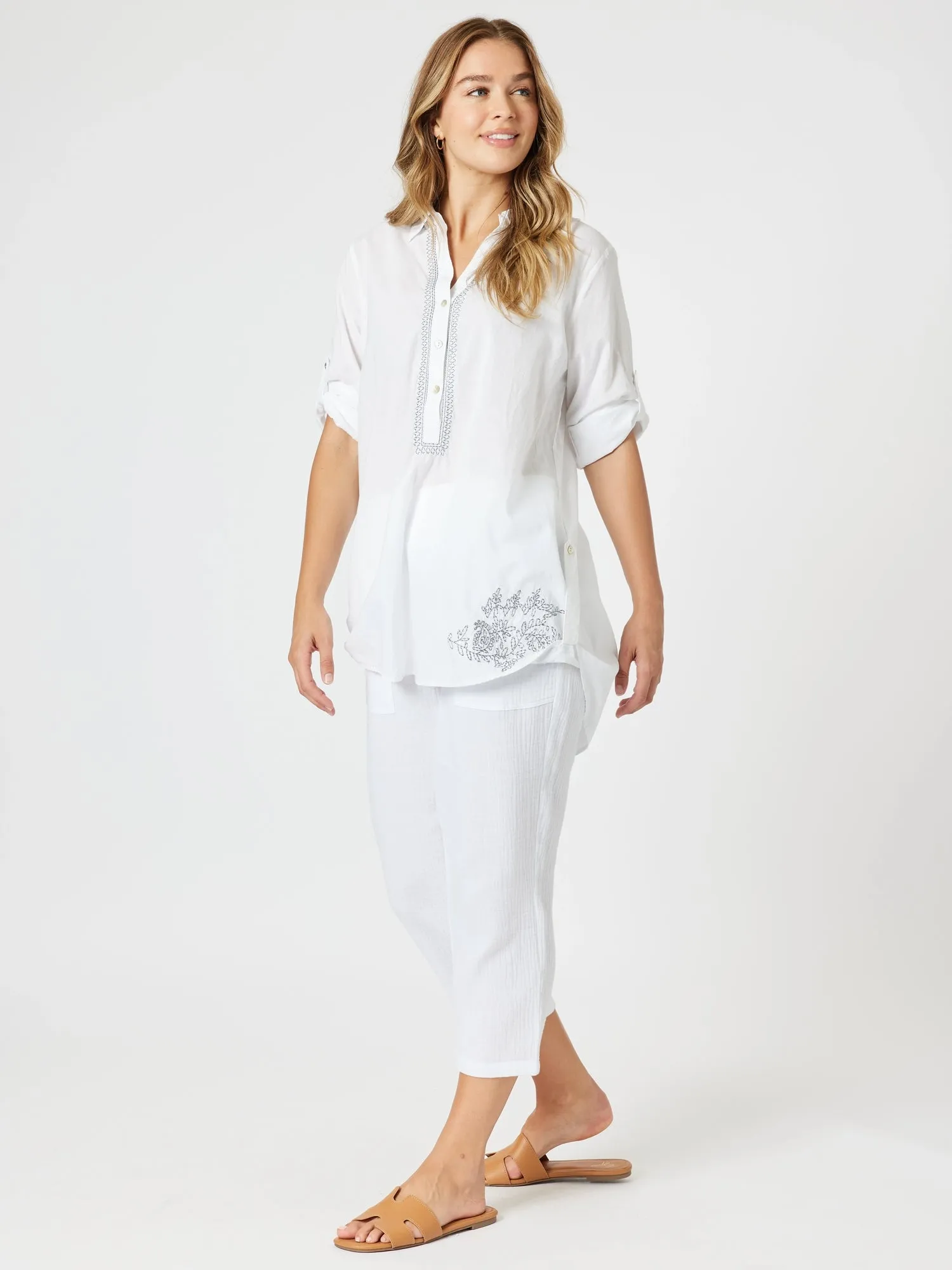 Bella Embroidered Top - White/Blue sold by RC & Co product image thumbnail 2