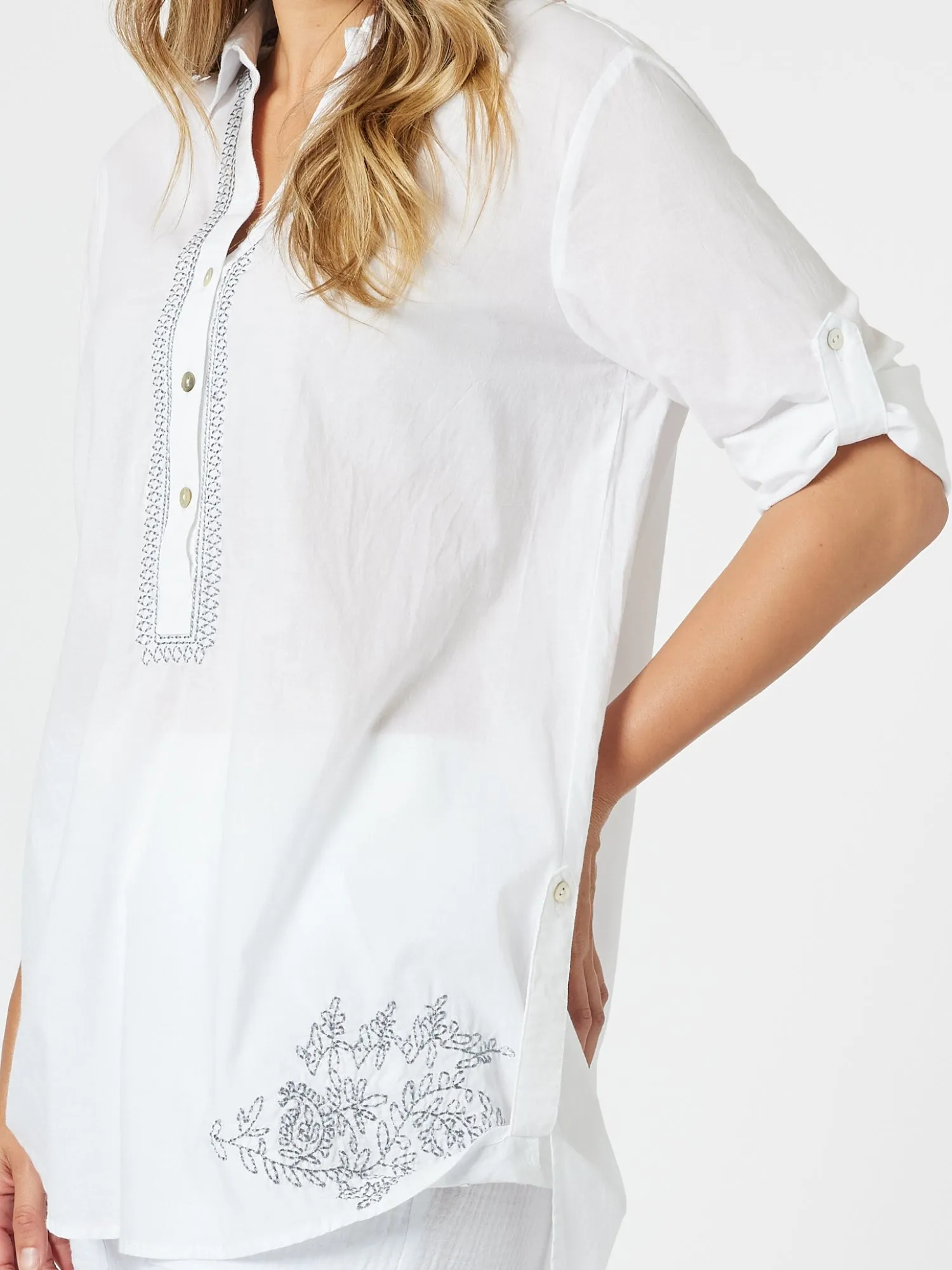 Bella Embroidered Top - White/Blue sold by RC & Co product image thumbnail 3