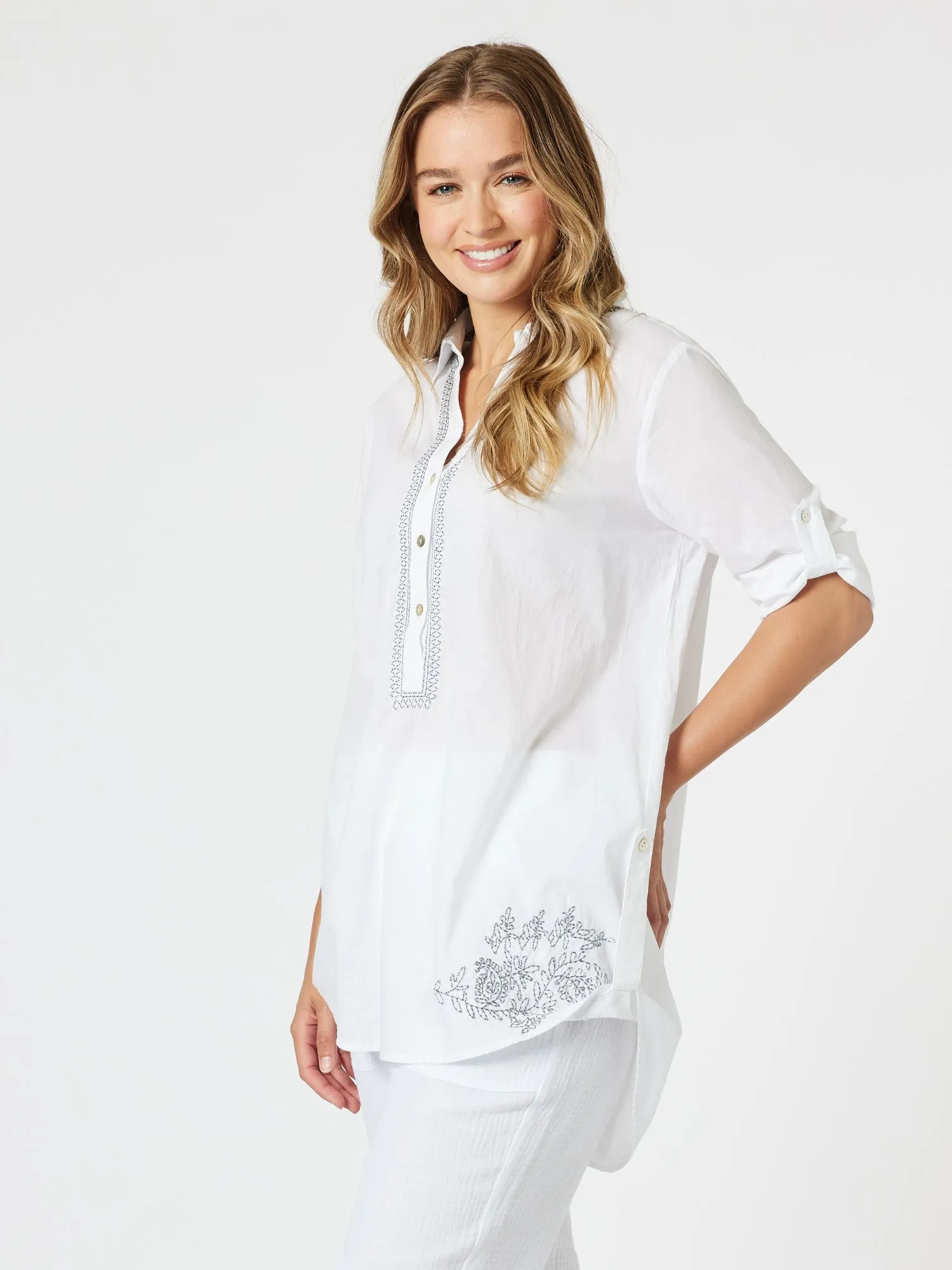Bella Embroidered Top - White/Blue sold by RC & Co product image thumbnail 5