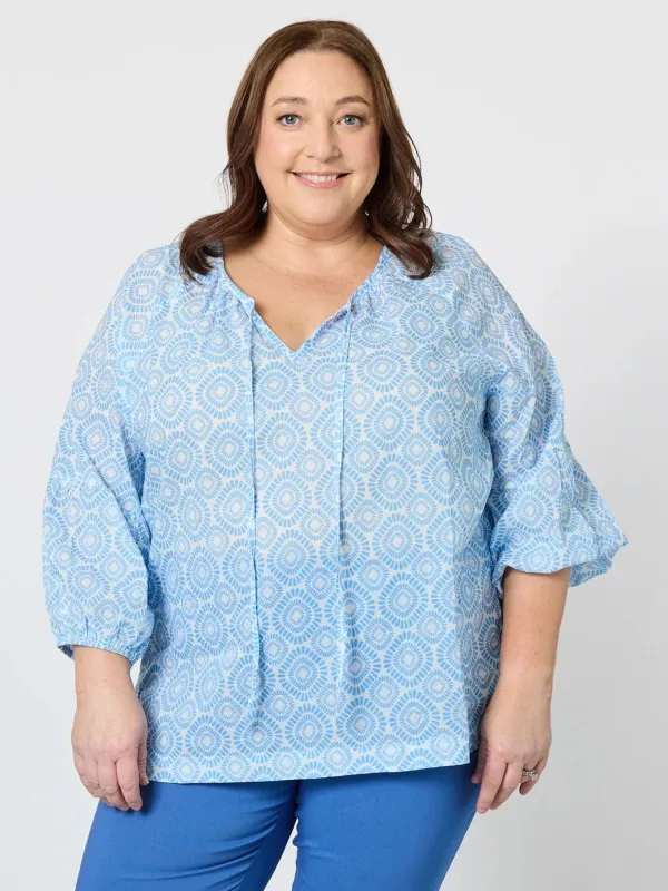 Mosaic Print Sheer Blouse - Blue sold by RC & Co
