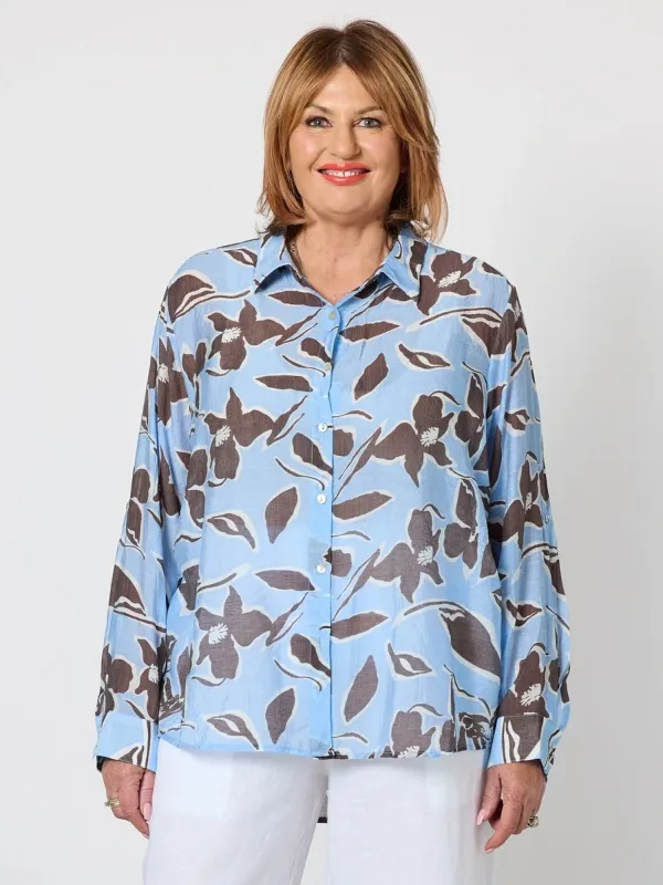 Kensington Floral Print Sheer Shirt - Blue Koko sold by RC & Co