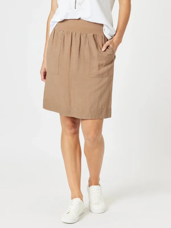 Lino Stitch Hem Detail  Skirt - Nutmeg sold by RC & Co