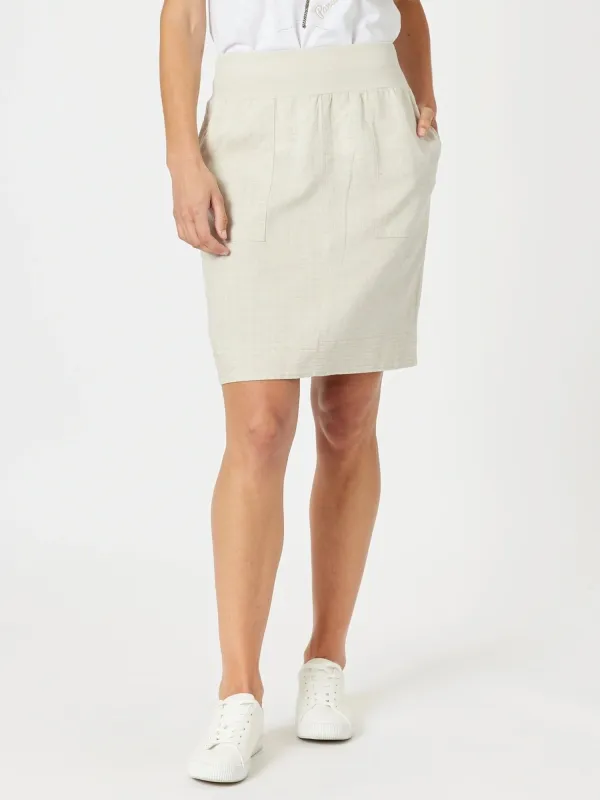 Lino Stitch Hem Detail Skirt - Natural sold by RC & Co