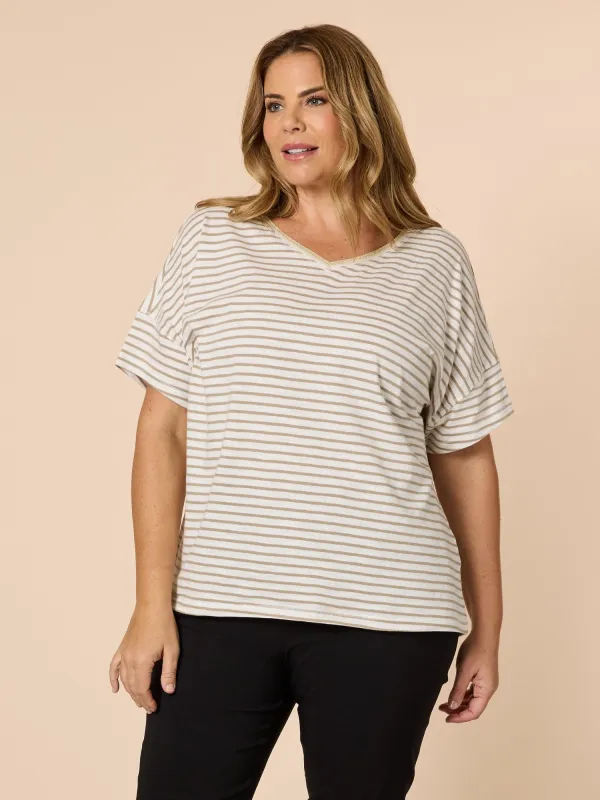Tyla Stripe Tee - Natural/White sold by RC & Co
