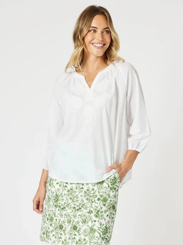 Coastal Embroidery Sheer Top - White sold by RC & Co