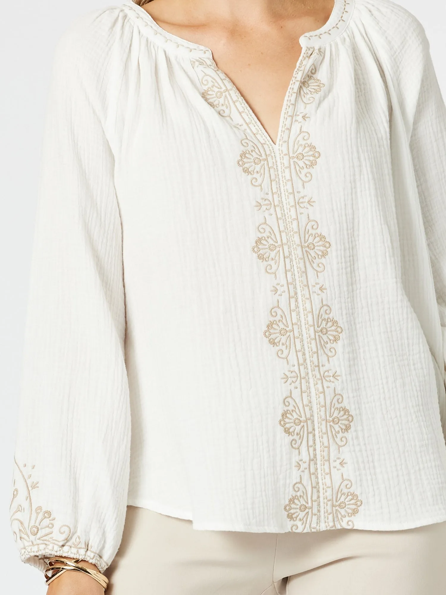 Cross Stitch Embroidered Top - White/Natural sold by RC & Co product image thumbnail 3