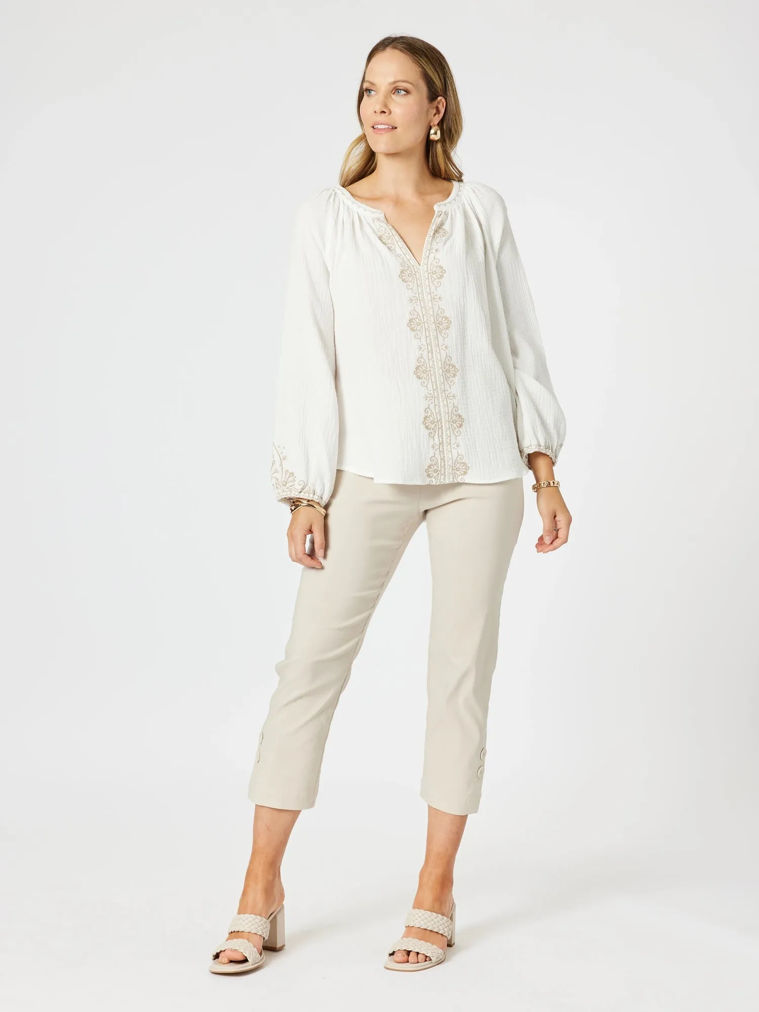 Cross Stitch Embroidered Top - White/Natural sold by RC & Co product image thumbnail 5