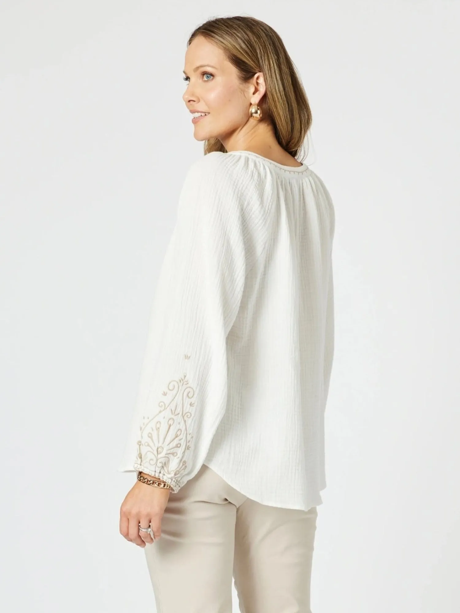 Cross Stitch Embroidered Top - White/Natural sold by RC & Co product image thumbnail 4