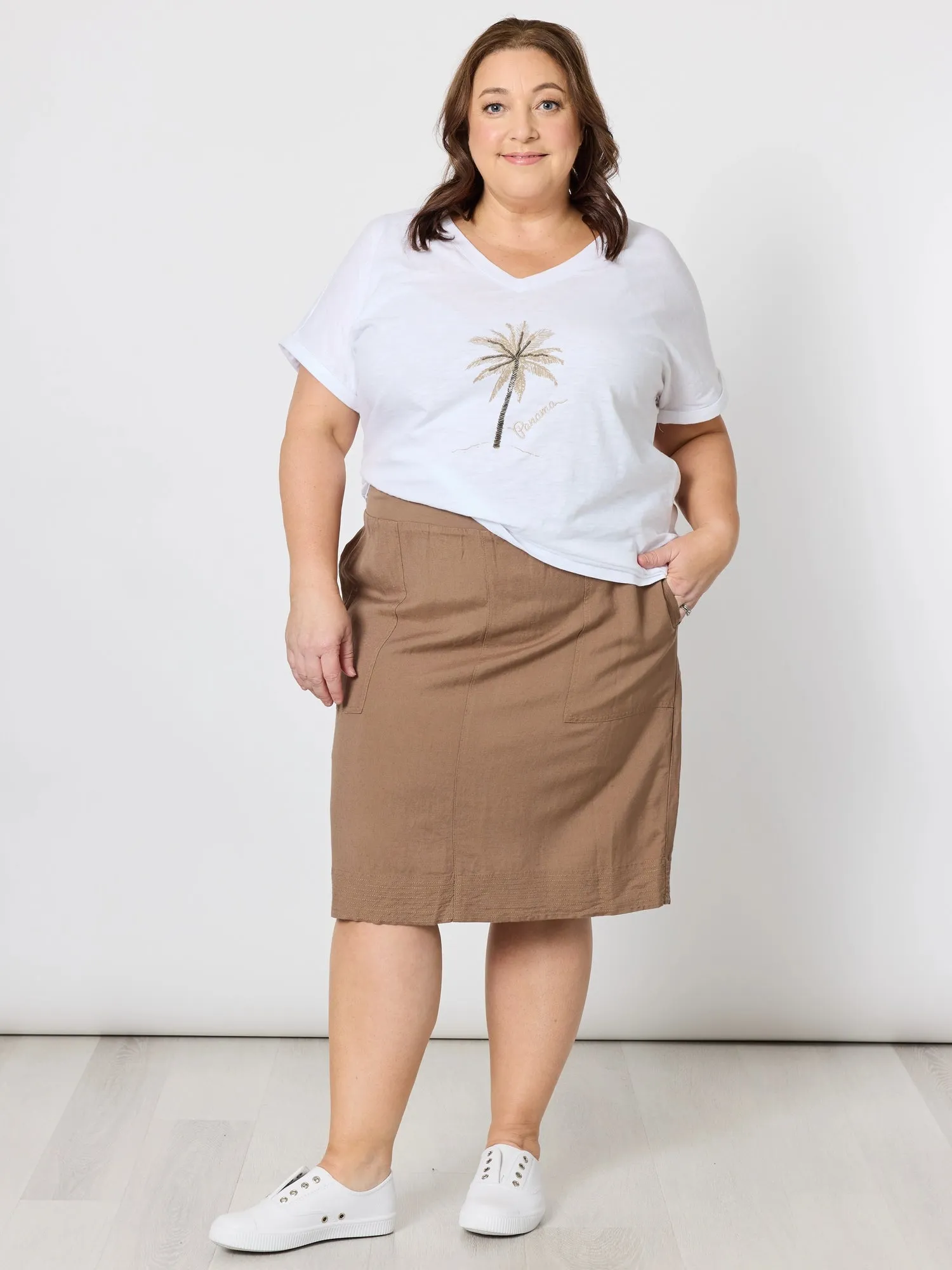 Beaded Coconut Palm Print Tee - White/Natural sold by RC & Co product image thumbnail 2